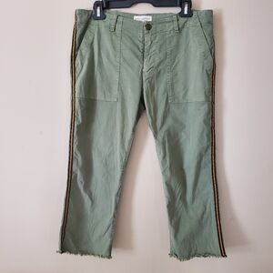 Nili Lotan Capri Pants Raw Hem Green Olive Drab Casual Side Stripe Size 6